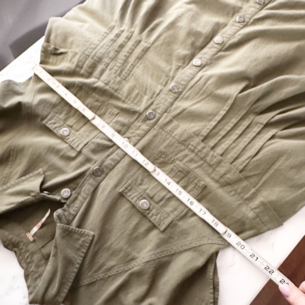 Free People Cotton Ronnie Short Sleeve Olive Green Button Down Dress Size Medium - Picture 11 of 12